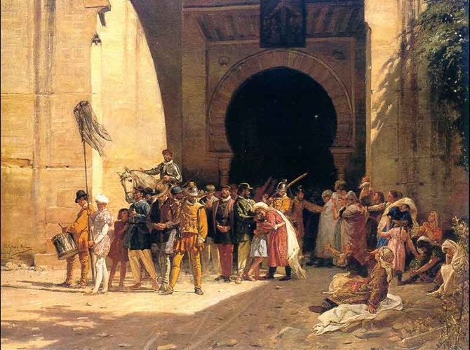 Pintura de época alusiva a la expulsión de los moriscos.