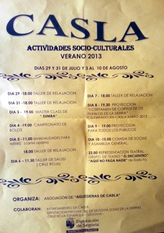 PROGRAMA DE LAS ACTIVIDADES SOCIO-CULTURALES PARA EL VERANO DE 2013, ORGANIZADAS POR LA ASOCIACIÓN DE ÁGUEDAS DE CASLA