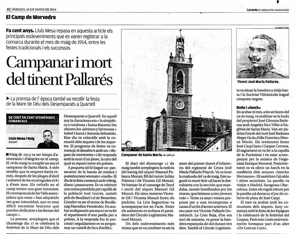 DE CENT EN CENT: ANIVERSARI DEL CAMPANAR I MORT DEL TINENT PALLARÉS