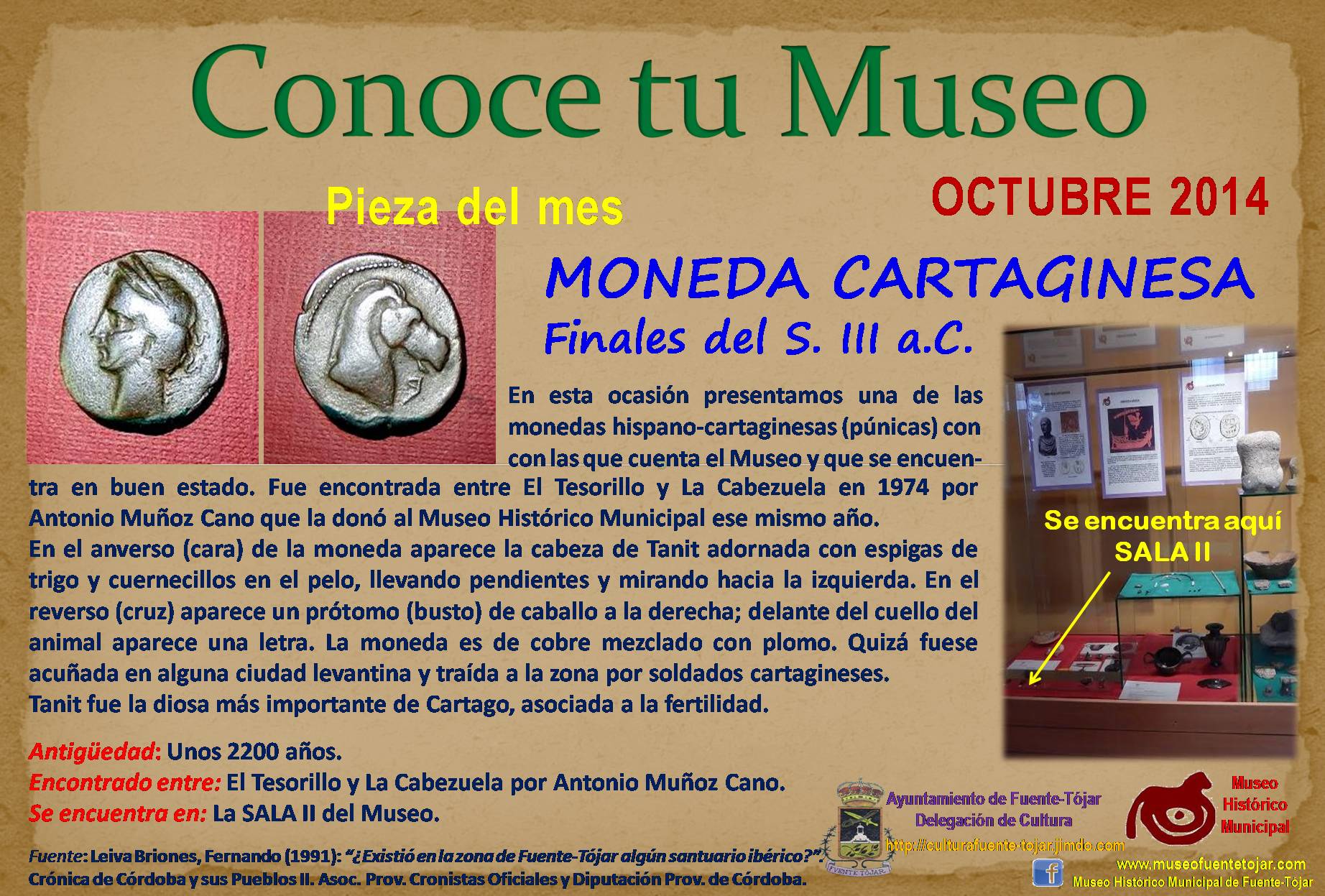 ‘PIEZA DEL MES DE OCTUBRE’ MONEDA CARTAGINENSE DE MÁS DE 2200 AÑOS EN EL MUSEO HISTÓRICO MUNICIPAL DE FUENTE-TÓJAR (CÓRDOBA)
