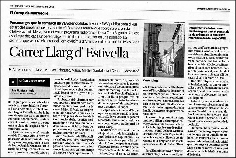 «CRÒNICA DE CARRERS»: CARRER LLARG D’ESTIVELLA