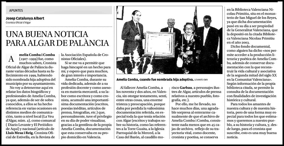 UNA BUENA NOTICIA PARA ALGAR DE PALÀNCIA