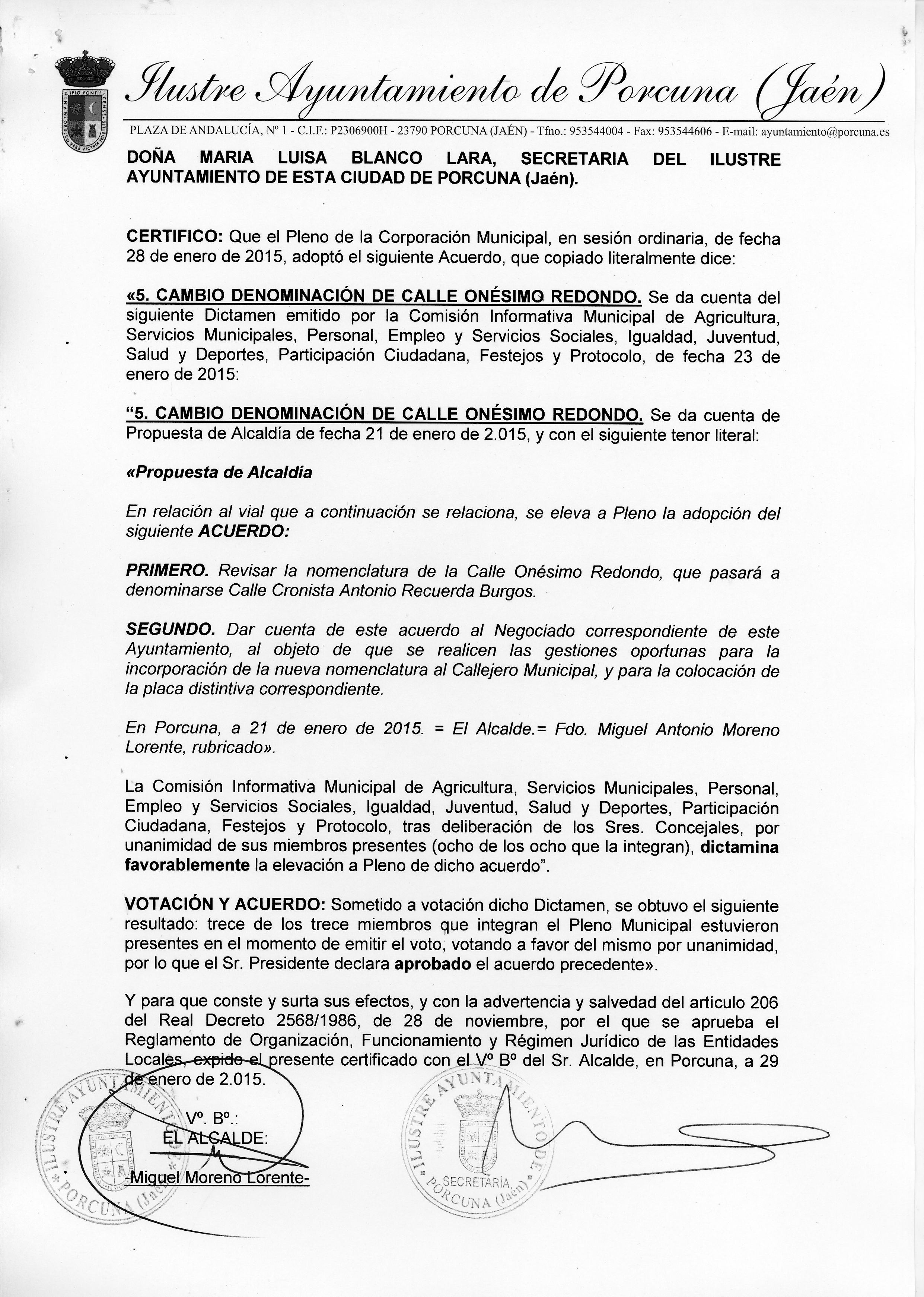 EL CRONISTA OFICIAL DE PORCUNA (JAÉN) ANTONIO RECUERDA BURGOS DECLARADO HIJO PREDILECTO DE SU POBLACIÓN