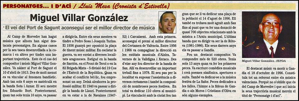 PERSONATGES… I D’ACÍ: EL MESTRE MIGUEL VILLAR GONZÁLEZ