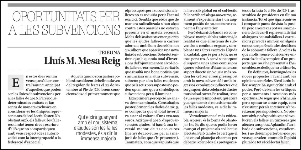 OPORTUNITATS PER A LES SUBVENCIONS