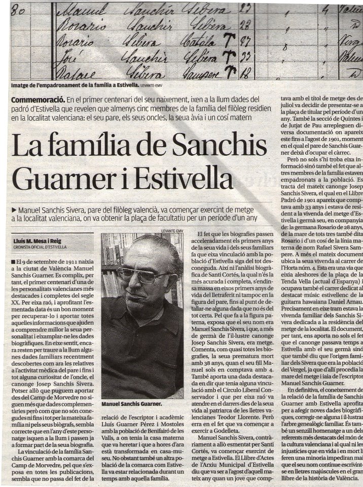LA FAMILIA DE SANCHIS GUARNER I ESTIVELLA
