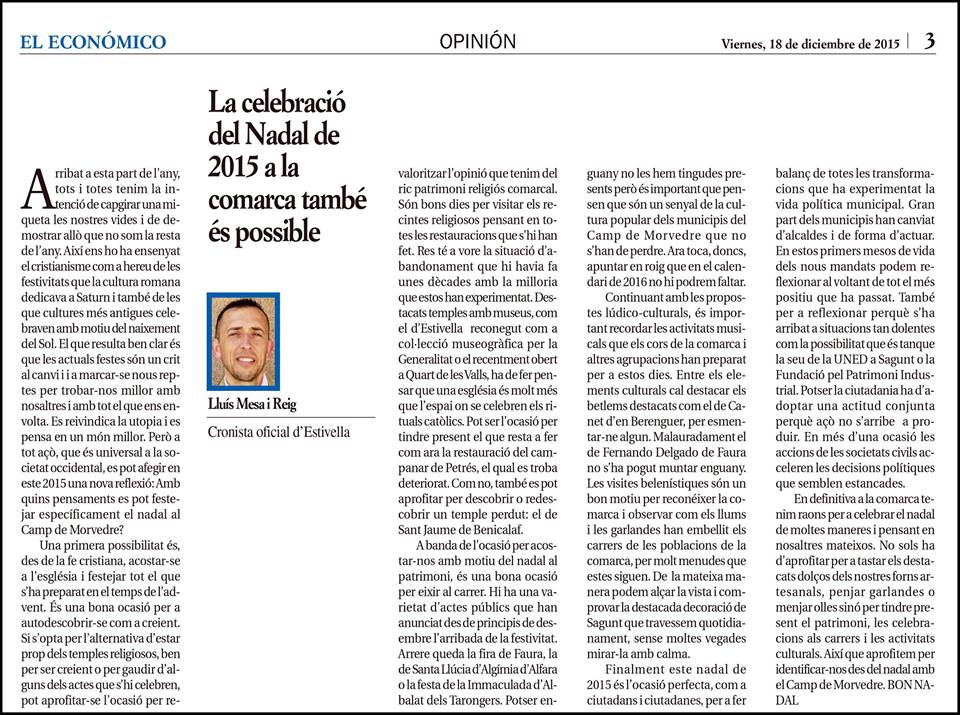 LA CELEBRACIÓ DEL NADAL DE 2015 A LA COMARCA TAMBÉ ES POSIBLE