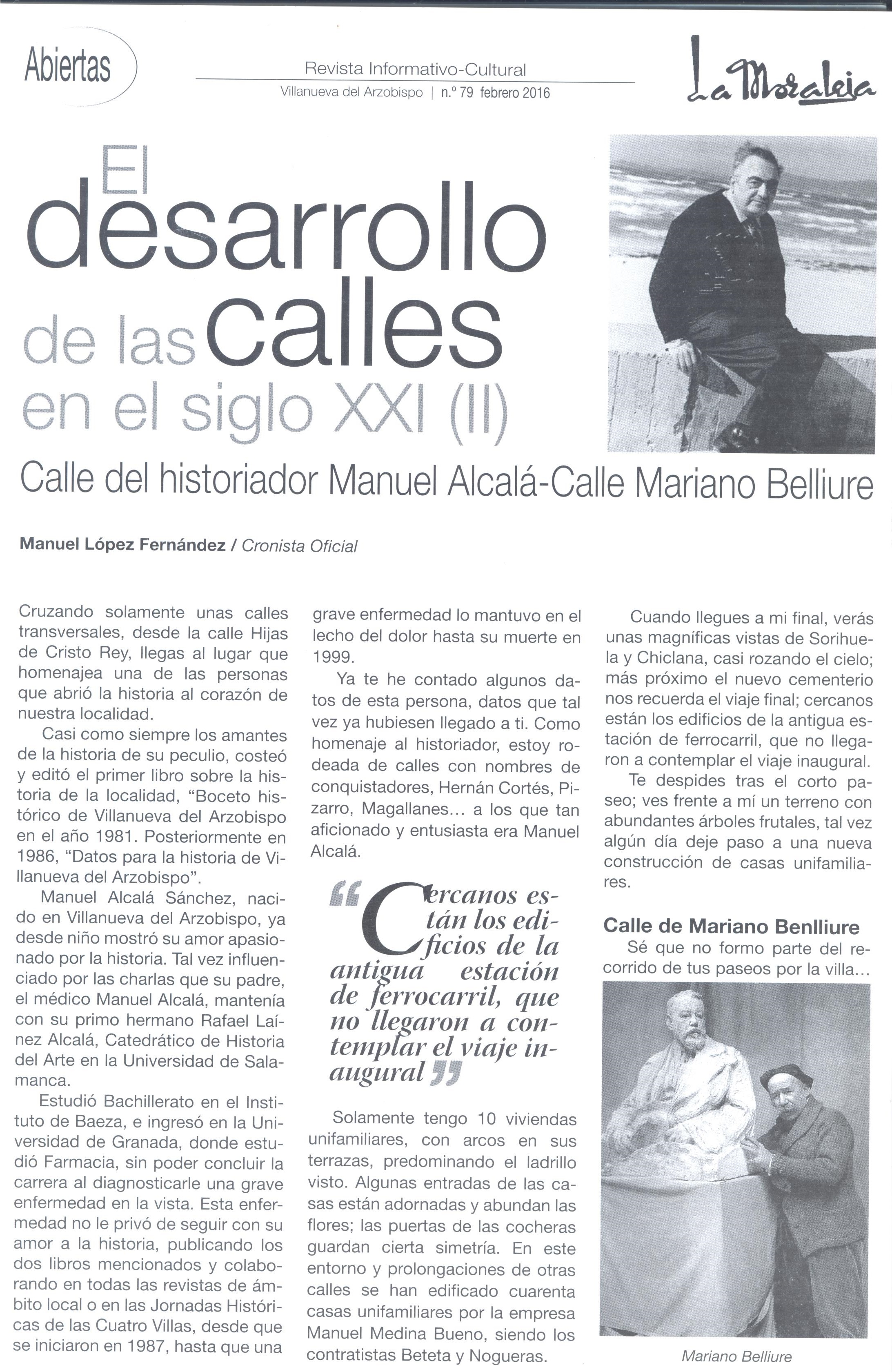 EL DESARROLLO DE LAS CALLES EN EL SIGLO XXI (II) • CALLE DEL HISTORIADOR ALCALÁ – CALLE MARIANO BELLIURE