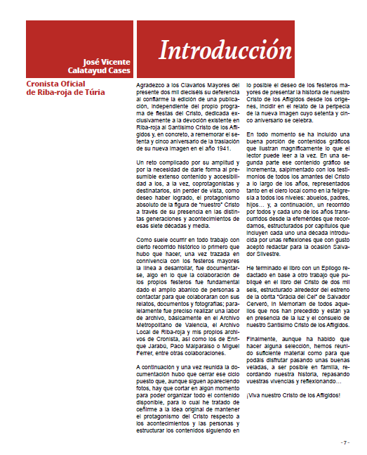 ÚLTIMA PUBLICACIÓN DE JOSÉ VICENTE CALATAYUD CASES, CRONISTA OFICIAL DE RIBA-ROJA DE TÚRIA (VALENCIA)