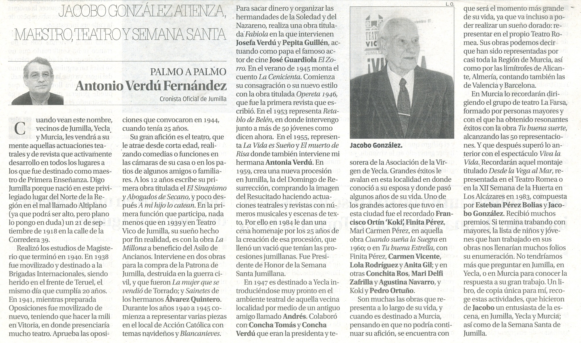 JACOBO GONZÁLEZ ATIENZA, MAESTRO, TEATRO Y SEMANA SANTA