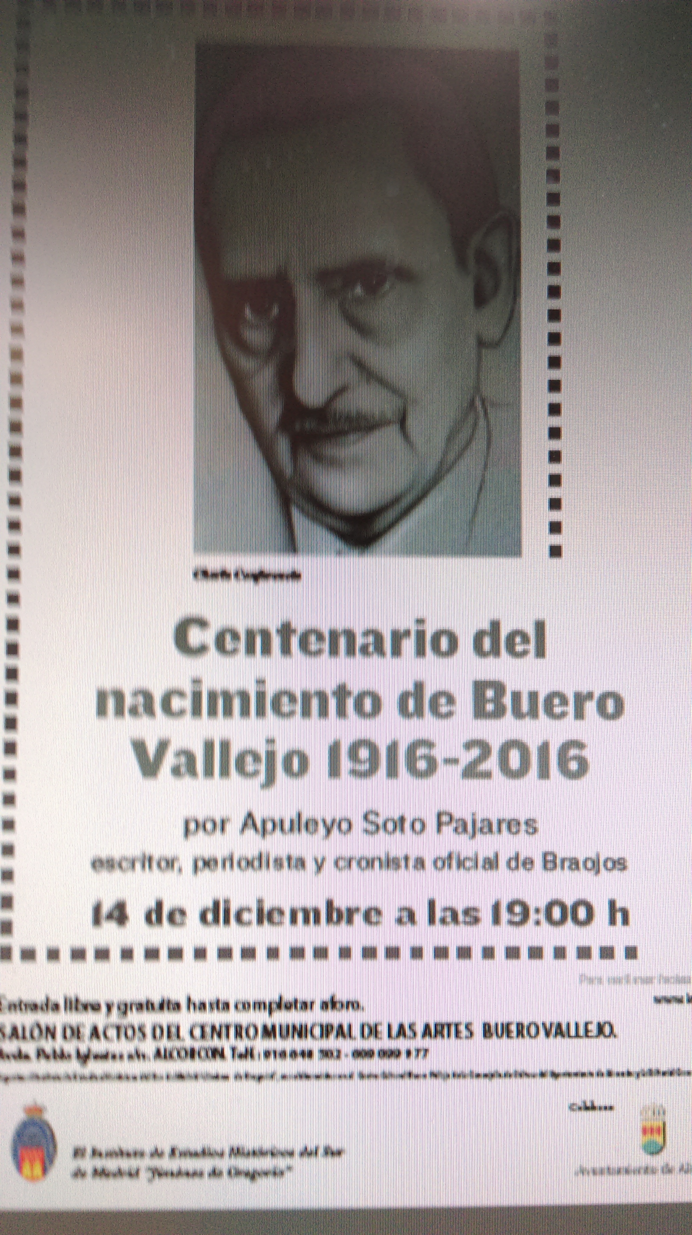 EN EL CENTENARIO DEL NACIMIENTO DE ANTONIO BUERO VALLEJO (1916-2016) CONFERENCIA EN EL CENTRO CIVICO BUERO VALLEJO DE ALCORCON (MADRID)
