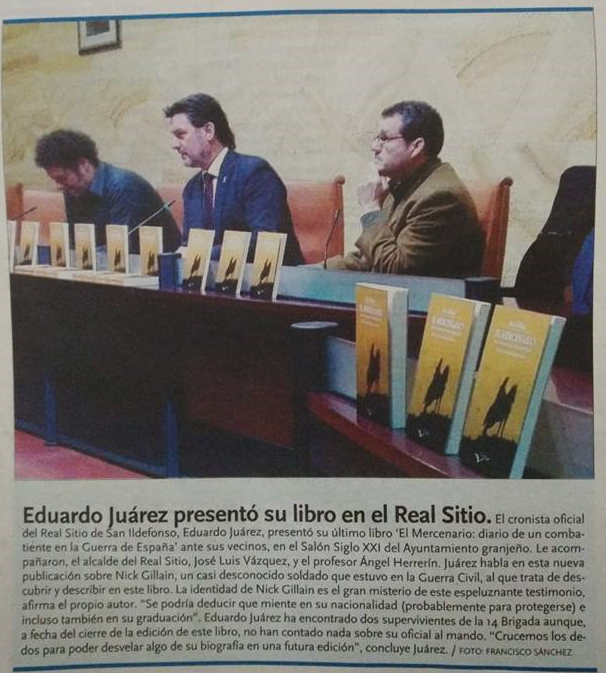 EDUARDO JUÁREZ, CRONISTA OFICIAL DE SAN ILDEFONSO (SEGOVIA), PRESENTÓ SU LIBRO EN EL REAL SITIO