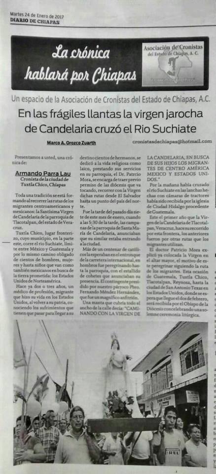 EN LAS FRÁGILES LLANTAS LA VIRGEN JALOCHA DE CANDELARIA CRUZÓ EL RÍO SUCHIATE