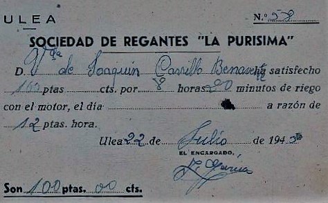 ME HA HABLADO UN RECIBO IMPRESO DE 1945