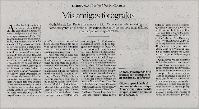 EL FOTÓGRAFO, POETA ARAGONÉS Y CRONISTA OFICIAL DE CALATAYUD, JOSÉ VERÓN GORMAZ, PUBLICA EN HERALDO DE ARAGÓN UN ARTICULO TITULADO «MIS AMIGOS FOTÓGRAFOS»