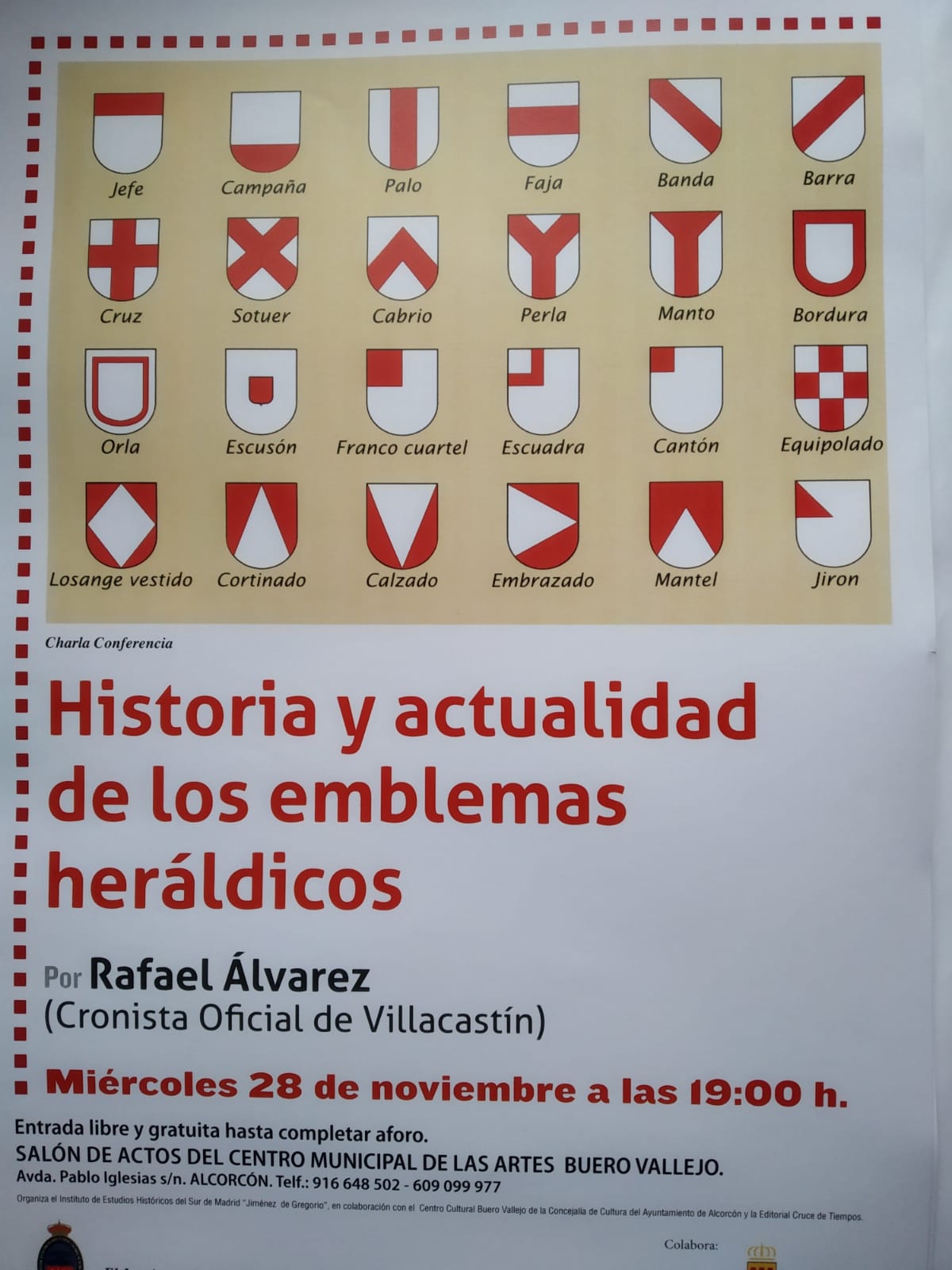 NUEVA CONFERENCIA HOY EN EL INSTITUTO DE ESTUDIOS HISTÓRICOS DEL SUR DE MADRID SOBRE “LA HISTORIA Y ACTUALIDAD DE LOS EMBLEMAS HERÁLDICOS”
