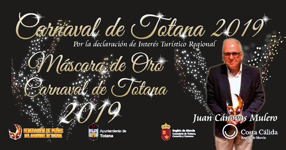 MÁSCARA DE ORO DEL CARNAVAL DE TOTANA (MURCIA) EL CRONISTA OFICIAL, PROFESOR E HISTORIADOR JUAN CANOVAS MULERO