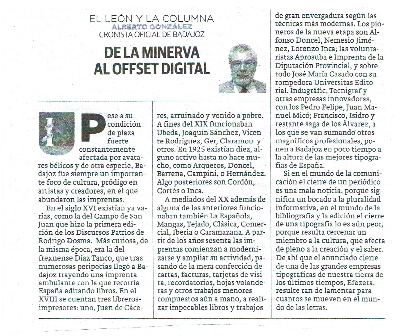 DE LA MINERVA AL OFFSET DIGITAL