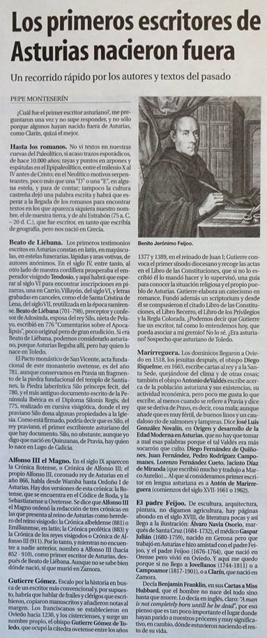 LOS PRIMEROS ESCRITORES DE ASTURIAS NACIERON FUERA