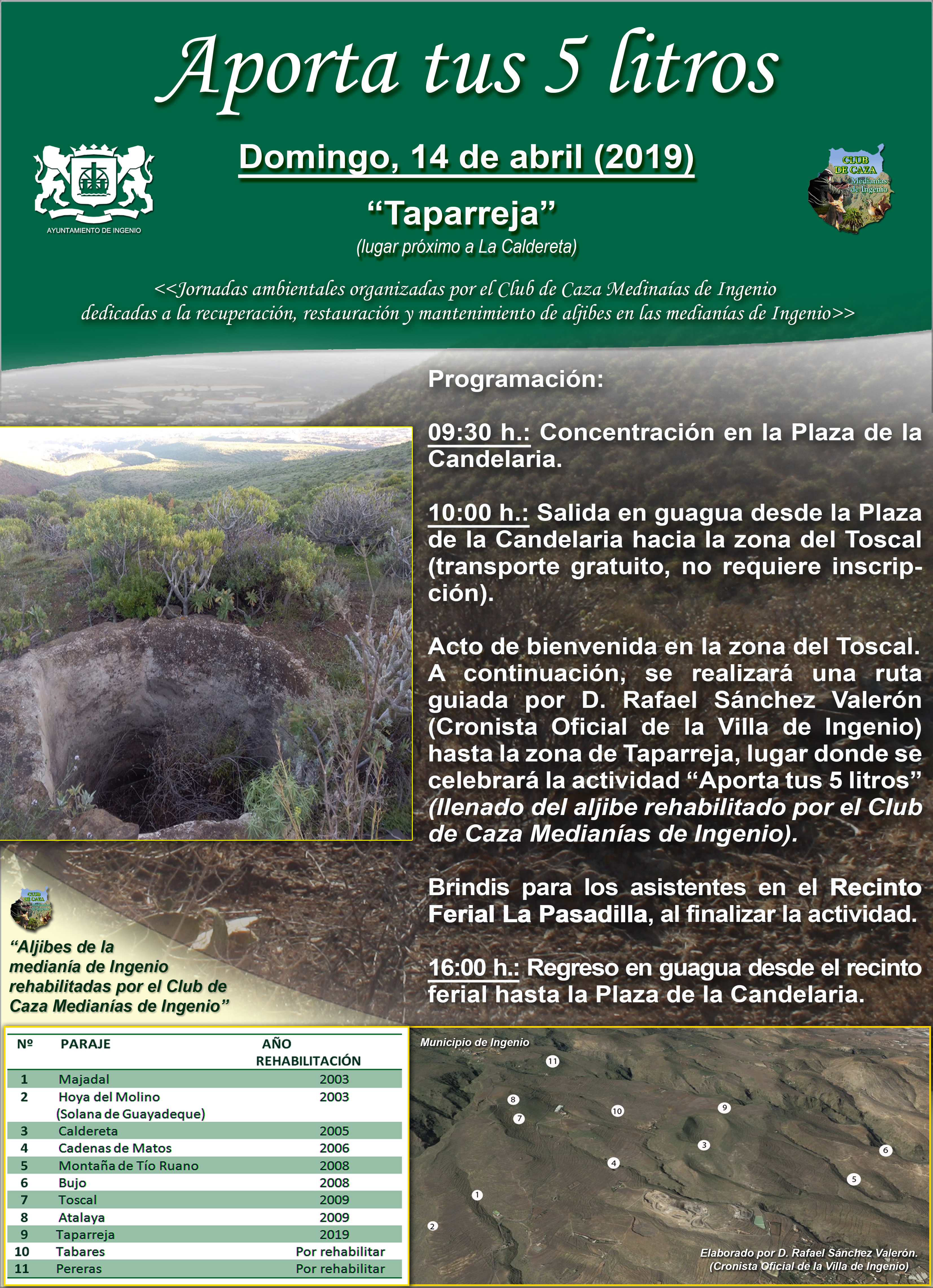 RUTA GUIADA POR RAFAEL SÁNCHEZ VALERÓN, CRONISTA OFICIAL DE INGENIO (CANARIAS) A “TAPARREJA” (LUGAR PRÓXIMO A LA CALDERETA)