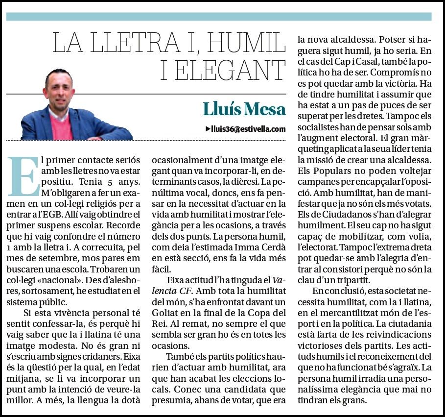 LA LLETRA I, HUMIL, I ELEGANT