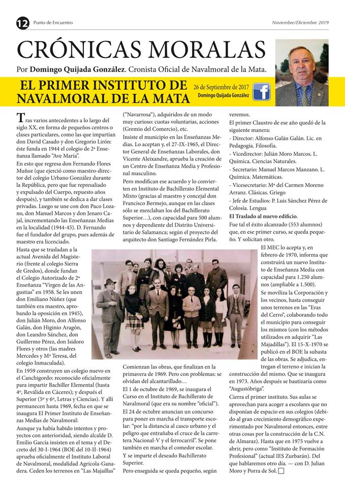 EL PRIMER INSTITUTO DE NAVALMORAL DE LA MATA