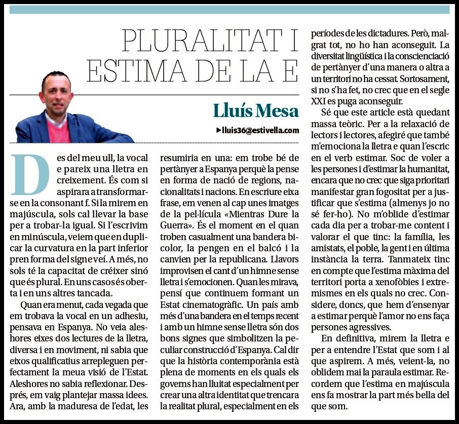 PLURALITAT I ESTIMA DE LA E