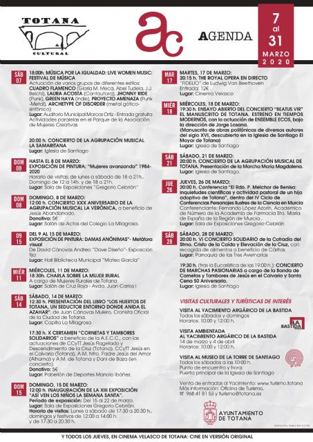 MÁS DE UNA DECENA DE ACTIVIDADES CONFORMAN EL PROGRAMA «TOTANA CULTURAL» CORRESPONDIENTE AL MES DE MARZO