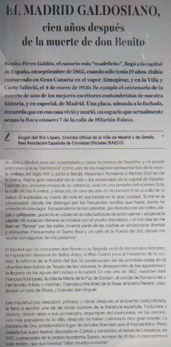EL MADRID GALDOSIANO, CIEN AÑOS DESPUÉS DE LA MUERTE DE DON BENITO