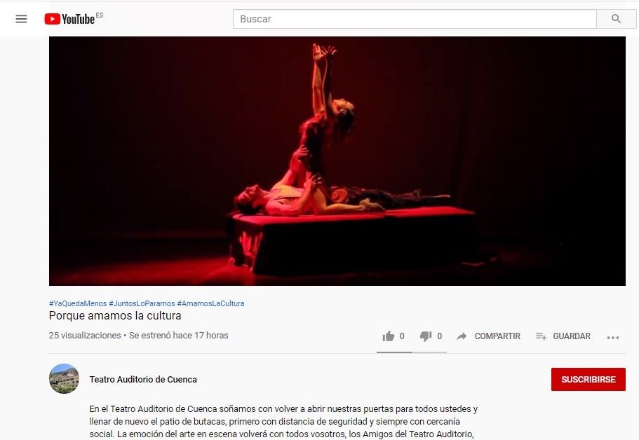 EL TEATRO AUDITORIO ESTRENA CANAL DE YOUTUBE • SE TRATA DE UNA NUEVA VENTANA VIRTUAL CON LA QUE EL AYUNTAMIENTO DE CUENCA QUIERE ACERCAR LAS ARTES ESCÉNICAS A LOS CONQUENSES