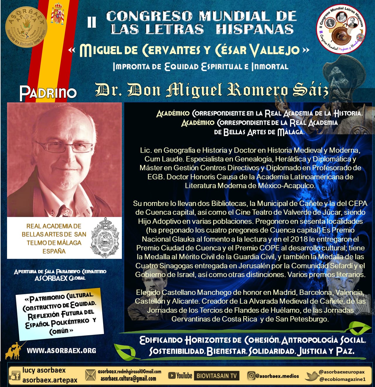 MIGUEL ROMERO SAIZ, CRONISTA OFICIAL DE CUENCA, PADRINO DEL II CONGRESO MUNDIAL DE LAS LETRAS HISPÁNICAS