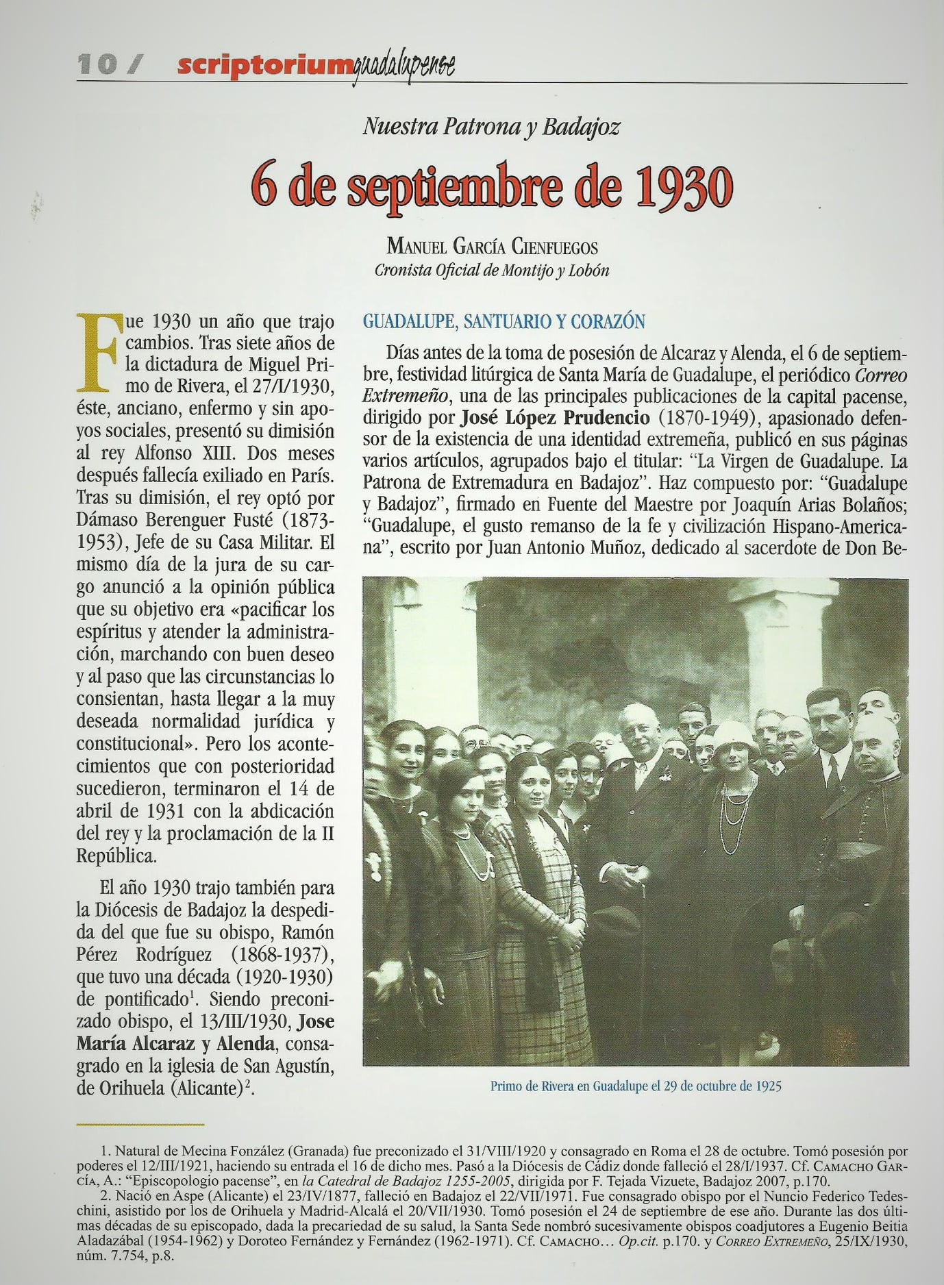 NUESTRA PATRONA Y BADAJOZ. 6 DE SEPTIEMBRE DE 1930 (REVISTA GUADALUPE).