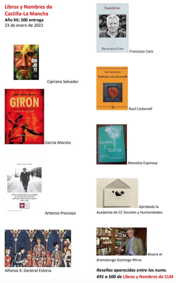 NÚMERO QUINIENTOS DE SU BOLETÍN DIGITAL «LIBROS Y NOMBRES DE CASTILLA LA MANCHA
