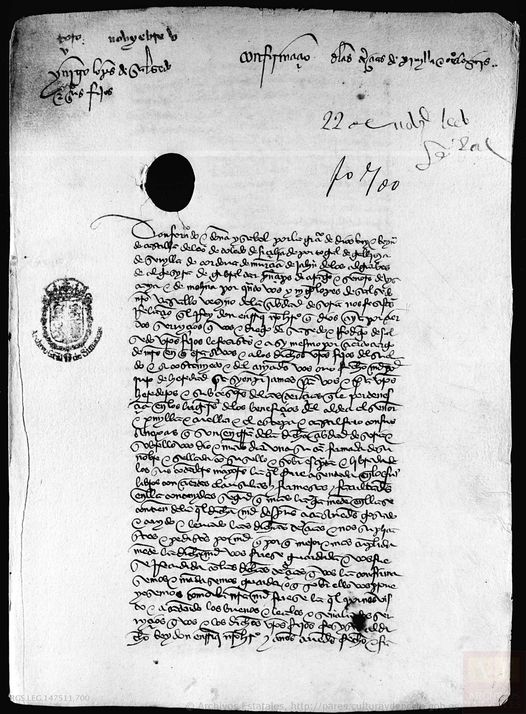 EN EL ARCHIVO GENERAL DE SIMANCAS, SE CONSERVA LA CONFIRMACIÓN DE LOS REYES CATÓLICOS,