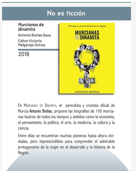 «MURCIANAS DE DINAMITA» INCLUIDO EN LA SELECCIÓN DE 50 OBRAS DE NO FICCIÓN DE LA BIBILIOTECA REGIONAL