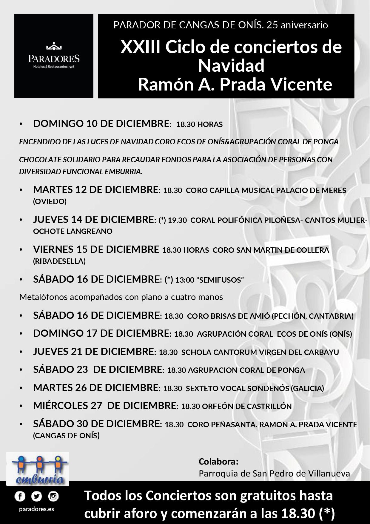 PARADOR DE CANGAS DE ONÍS: DOCE CONCIERTOS DE NAVIDAD EN SU XXV ANIVERSARIO