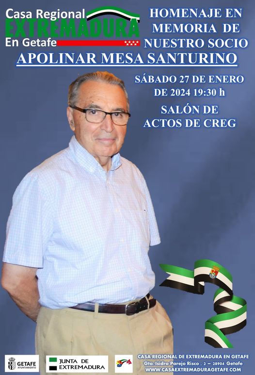 HOMENAJE PÓSTUMO A APOLINAR MESA SATURNINO, EN LA CASA REGIONAL DE EXTREMADURA EN GETAFE