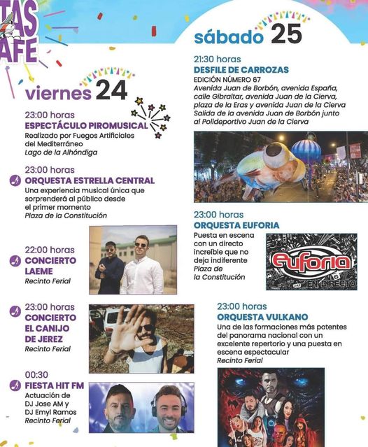 LES DEJO LA PROGRAMACIÓN DE LAS FIESTAS PARA HOY VIERNES, DÍA 24 Y PARA MAÑANA SÁBADO 25.