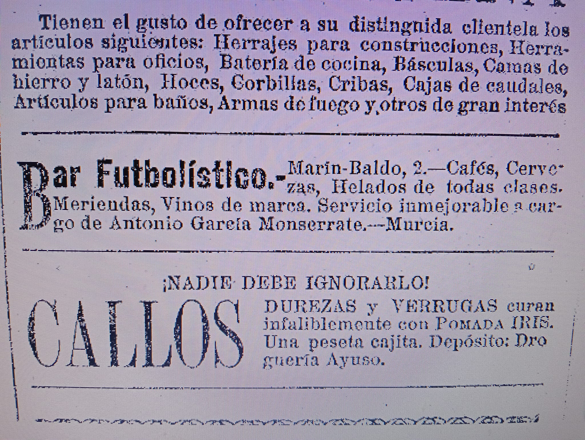 HABIA EN MURCIA HACE 100 AÑOS UN BAR FUTBOLISTICO,