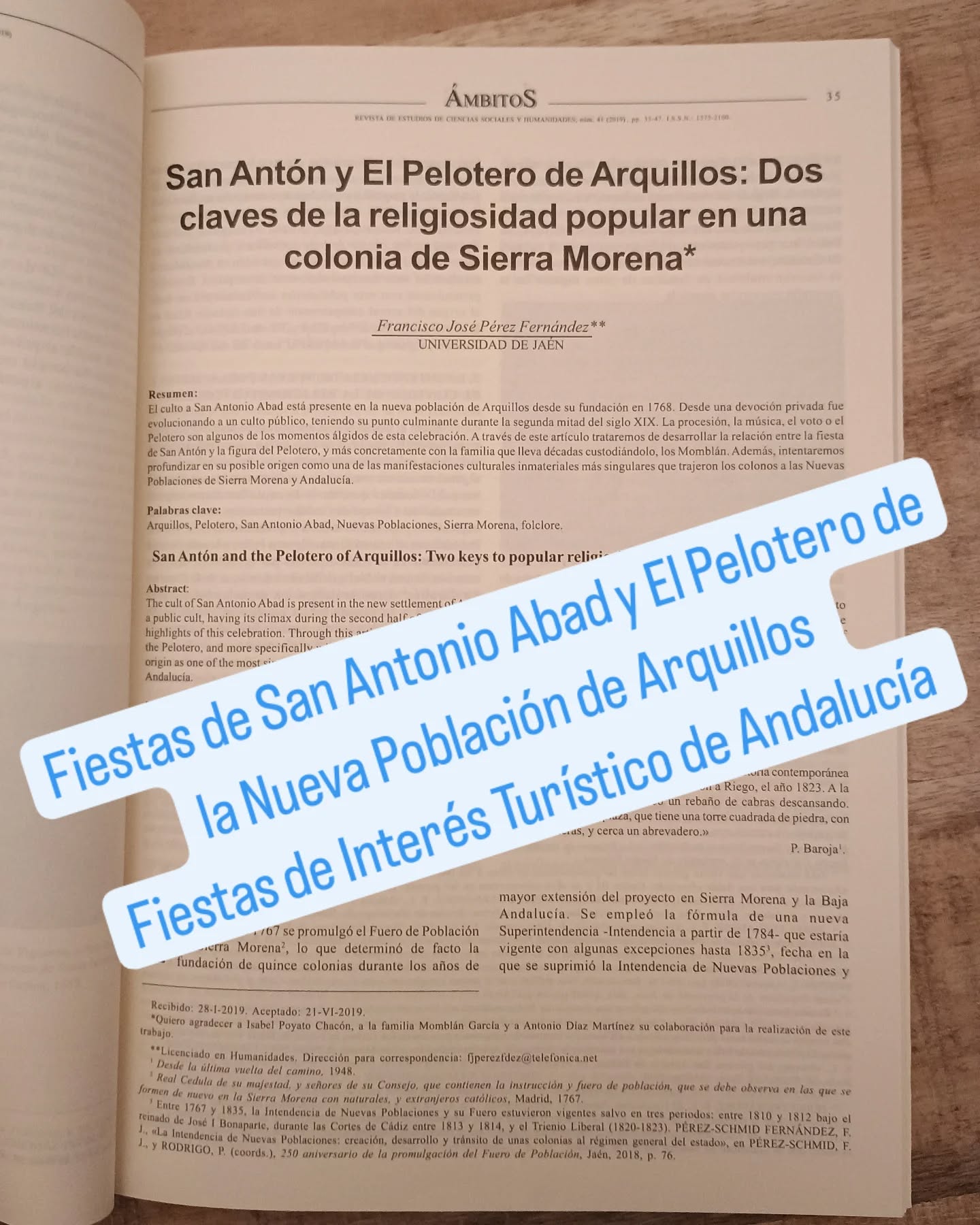 DECLARACIÓN DE FIESTAS DE INTERES TURISTICO DE ANDALUCIA DE LAS «FIESTAS DE SAN ANTÓN ABAD Y EL PELOTERO DE ARQUILLOS»