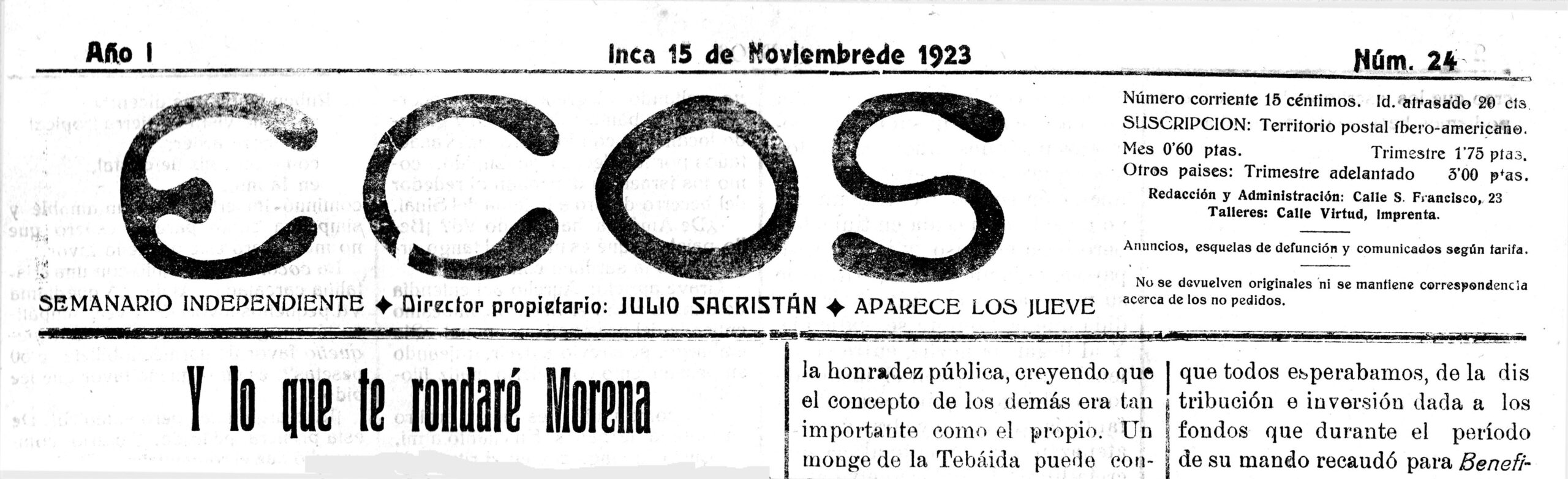 LA REVISTA “ECOS”.  DE INCA (ISLAS BALEARES)