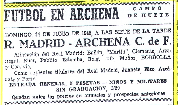 EN EL OCHENTA ANIVERSARIO DEL HISTORICO ENCUENTRO ENTRE EL REAL MADRID Y EL ARCHENA CF.
