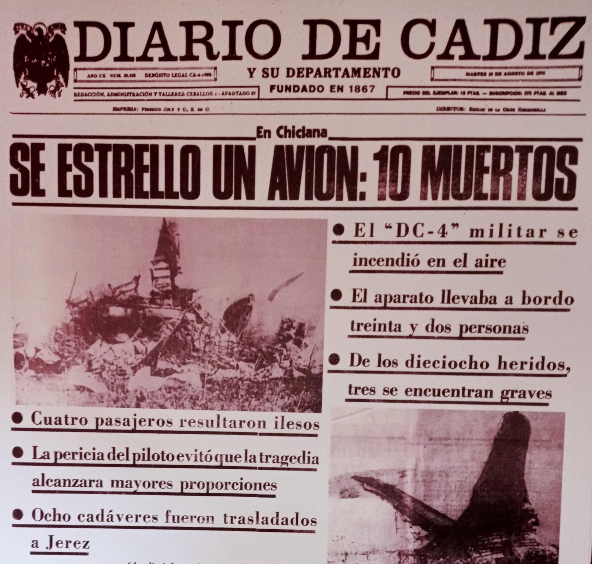 EFEMÉRIDES: UN AVIÓN DE TRANSPORTE MILITAR DC-4 ATERRIZA DE EMERGENCIA EN LA FINCA «LAS LADERAS»