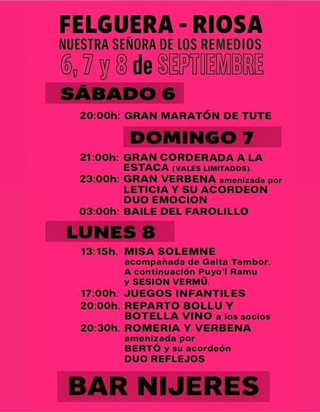 NUESTRA SEÑORA LA VIRGEN DE LOS REMEDIOS FESTIVIDAD EN LA FELGUERA (RIOSA.ASTURIAS)