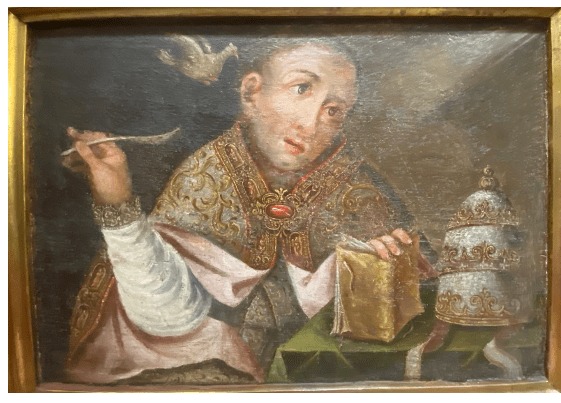 SAN GREGORIO MAGNO EN LA PREDELA O ZÓCALO DEL RETABLO MAYOR DE LA IGLESIA DE SAN PEDRO APÓSTOL DE MONTIJO.