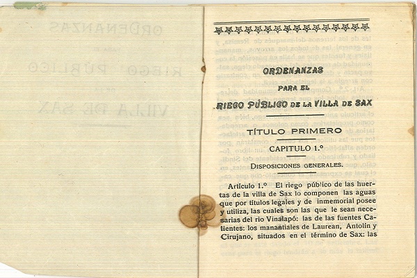 LAS ORDENANZAS PARA EL RIEGO PÚBLICO DE LA VILLA DE SAX DE 1877 (ALICANTE)