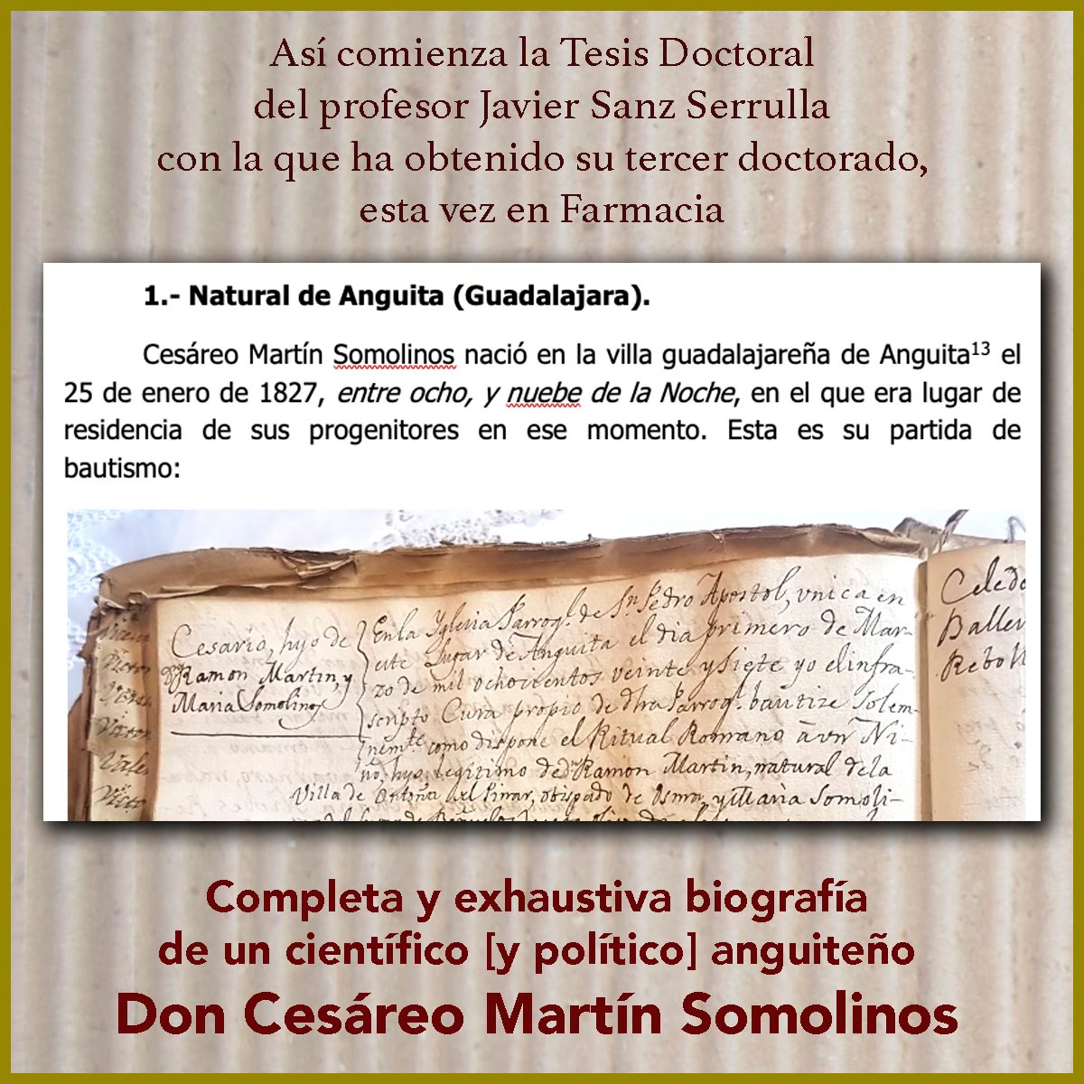 MI ENHORABUENA AL DOCTOR, PROFESOR Y ACADÉMICO SEGUNTINO FRANCISCO JAVIER SANZ SERRULLA