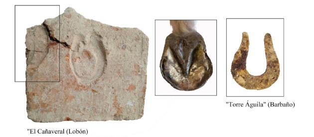 UN FRAGMENTO DE LADRILLO CON LA IMPRONTA DE UN ÉQUIDO.