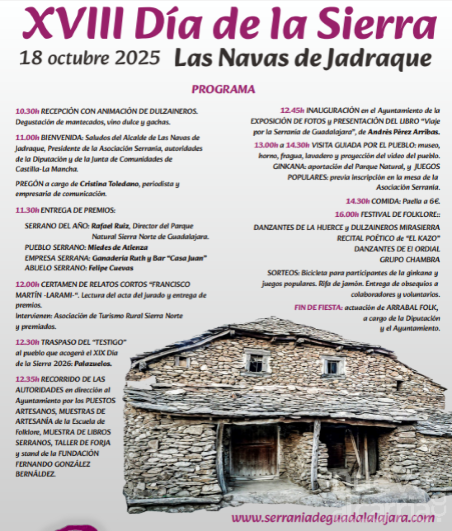 LAS NAVAS DE JADRAQUE ACOGERÁ LA XVIII EDICIÓN DEL DÍA DE LA SIERRA EL 18 DE OCTUBRE