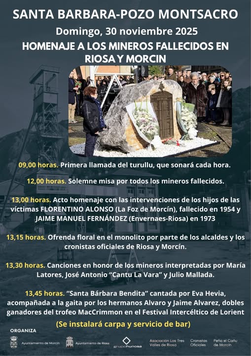 HOMENAJE EN EL POZO MONTSACRO A LOS MINEROS FALLECIDOS DE RIOSA Y MORCÍN, (PERIODO 1846-2014) .
